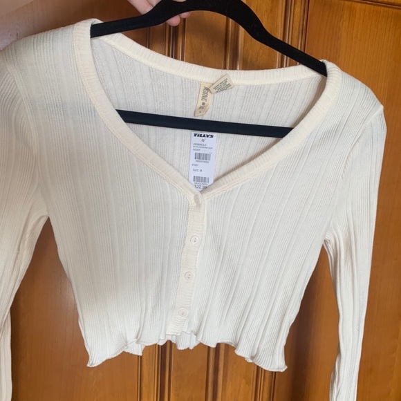 SKY AND SPARROW Button Front Ivory Crop Cardigan - Picture 2 of 4